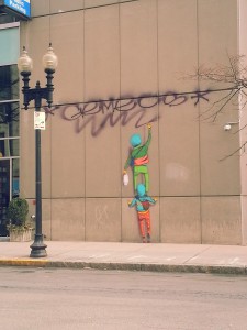 The outdoor graffiti by Os Gemeos and Gustavo Pandolfo