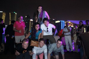 Babson BRIC students doing a pyrimid at the Huangpu River Cruise.