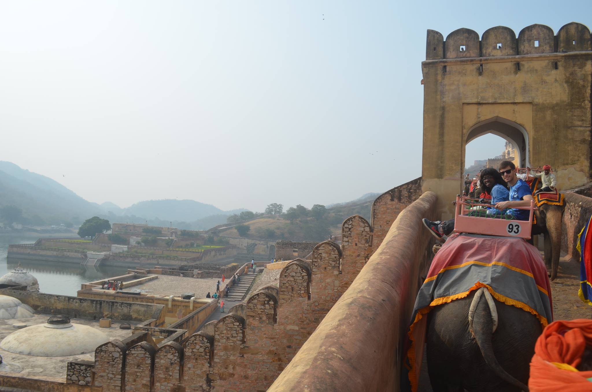 Allana Nelson (’17) and Brandon Schwartz (’17) riding an elephant at the Amber Fort in Jaipur, India.