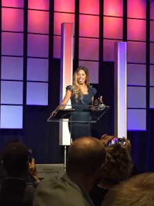 Laverne Cox speaking at the 2015 ROMBA Conference