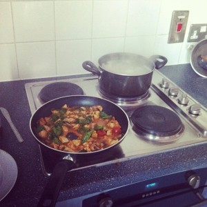 Cooking a meal in the kitchen for the first time